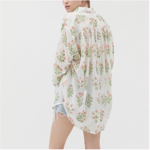 Arianna Floral Flower Oversized Collared Hipster Boho Vaca Beach Hip Blouse - Picture 4 of 10